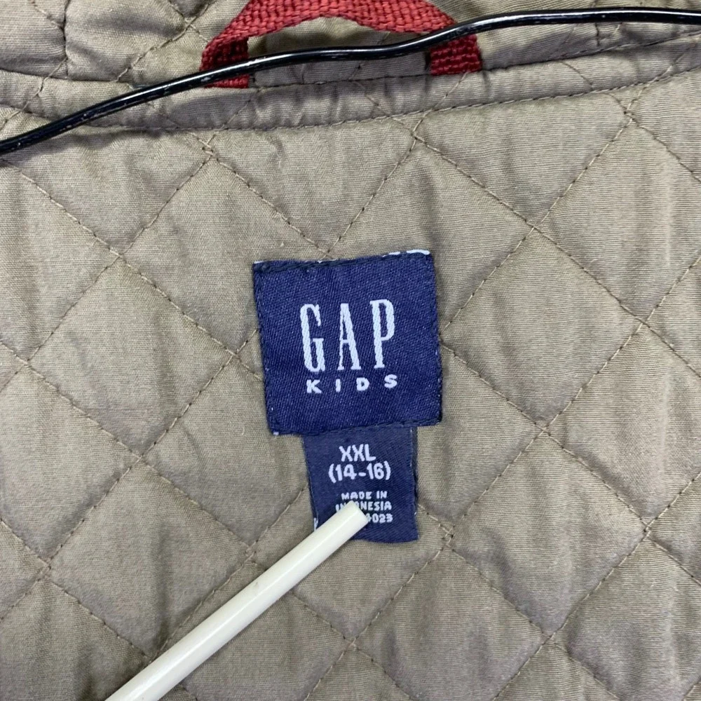 Vintage GAP Kids Jacket Size XXL 14-16 Khaki Parka Utility Field Quilt Lined Y2k